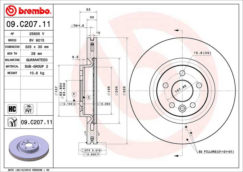 Land Rover Brembo Disc Brake Rotor - Front (325mm) LR059122